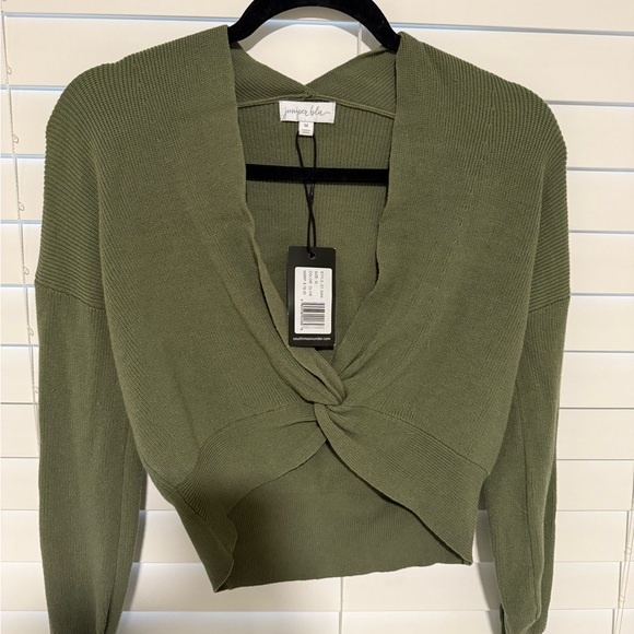 South Moon Under Sweaters - South Moon Under Olive Green V-Neck Twist Front Sweater cropped